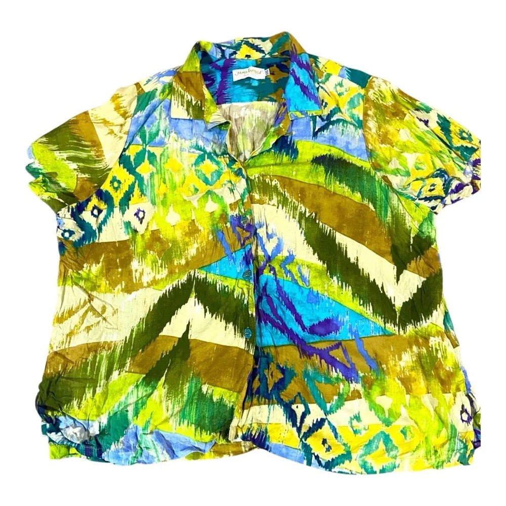 Jams World Retro Hawaii Print Button Front Top Sz XXL Vintage Y2K Desert Mist